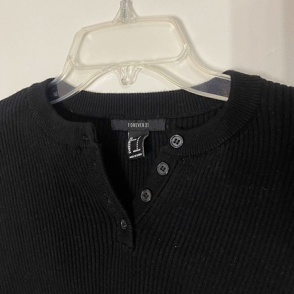 Forever 21 cropped black ribbed vneck henley long sleeve size small - Picture 3 of 4